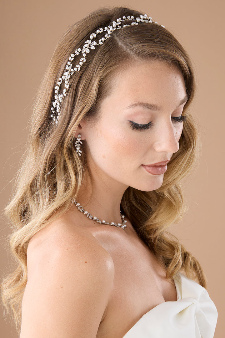 MADISON-PEARLS Simulated Diamond and Pearl Vine Headpiece