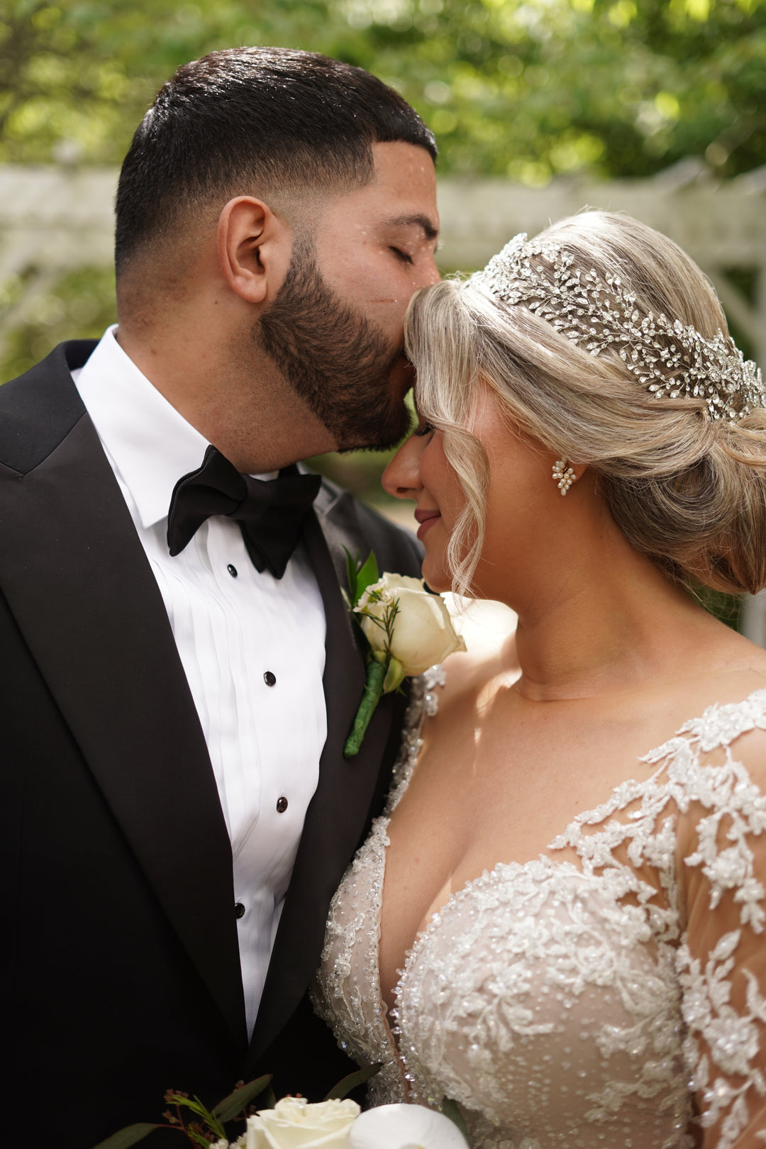 Ellee Real Bride Adorned with JOVANNA Luxurious Statement Headpiece / Halo Design