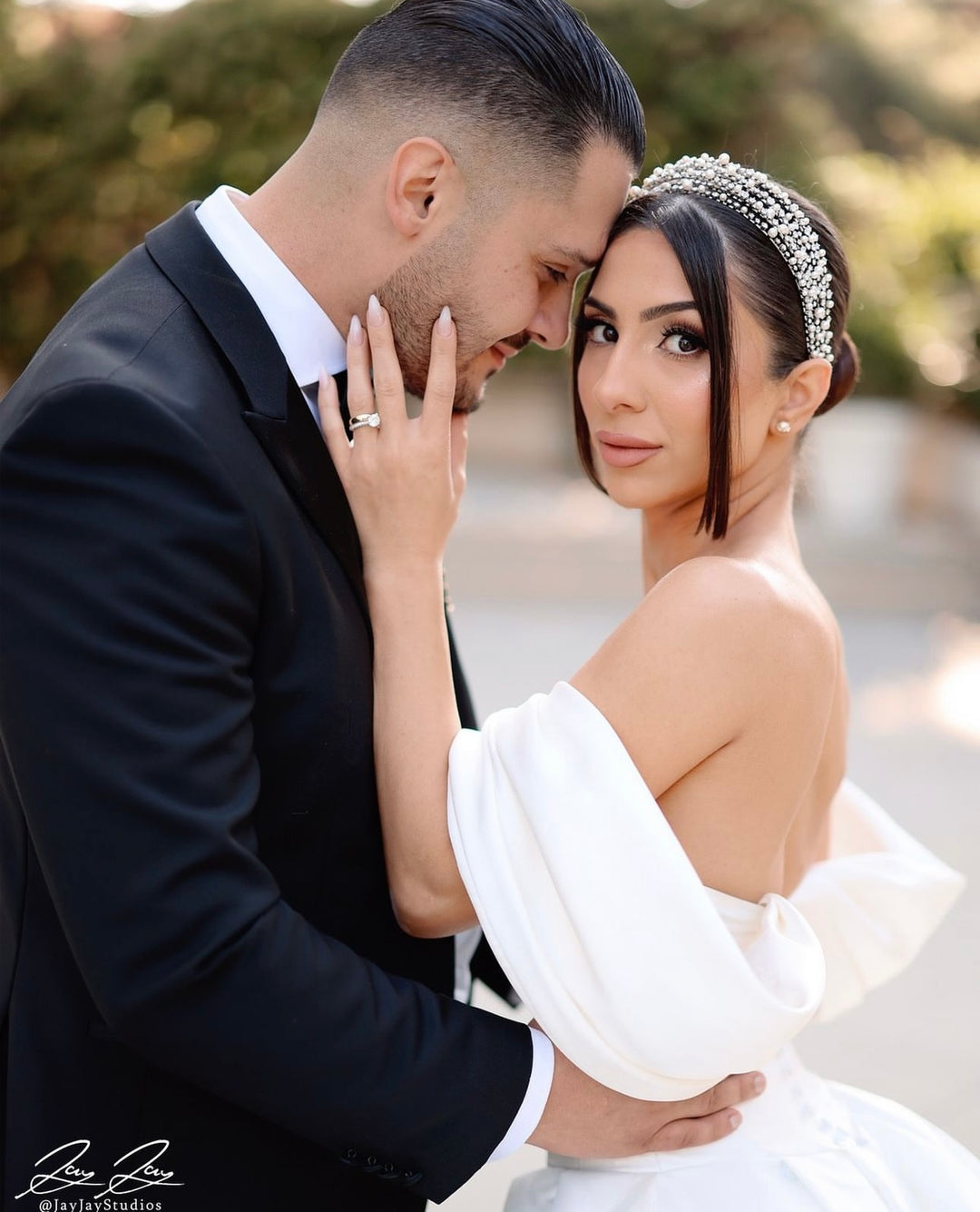 Ellee Bride Adorned with RAINA Luxurious Swarovski and Pearl Headband