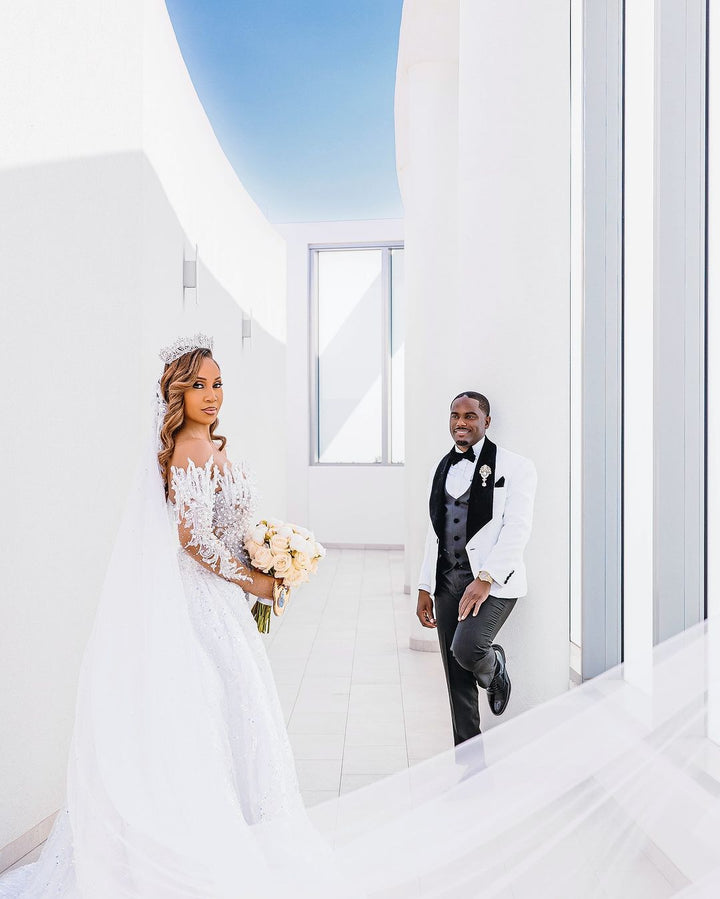 Ellee Real Bride Adorned with ANGELIKA Bridal Crown with Swarovski Crystals