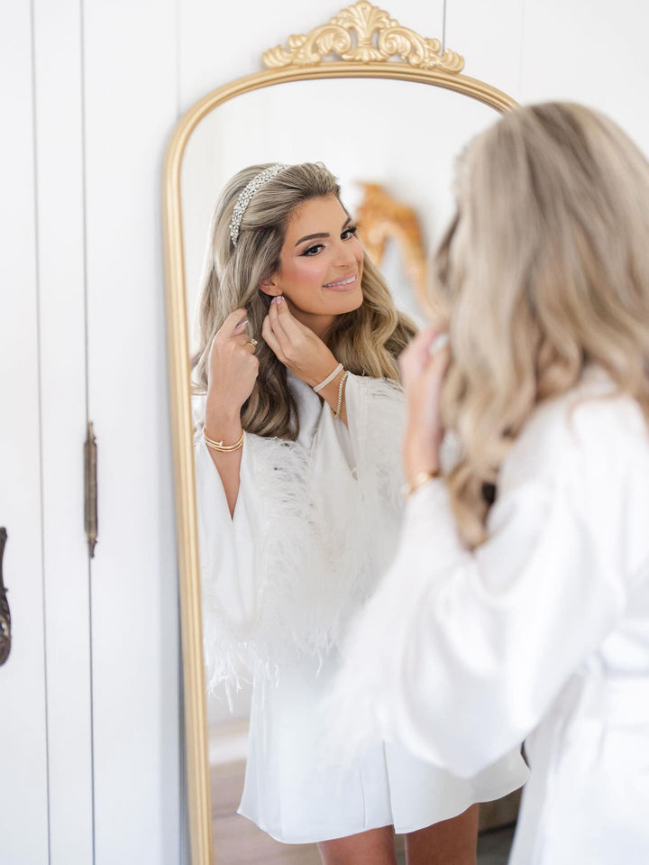 Ellee Real Bride Adorned with NATALI-PEARLS Bridal Headpiece