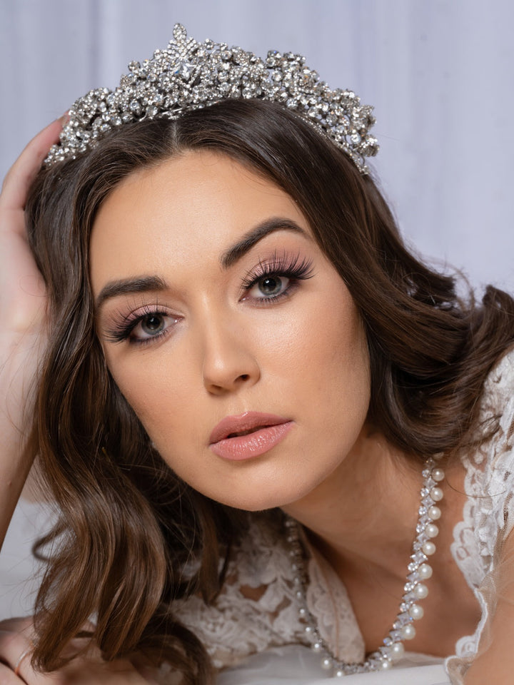 Ellee Real Bride Adorned with LONDON Luxurious Swarovski 3-D Bridal Tiara, Gorgeous Wedding Tiara