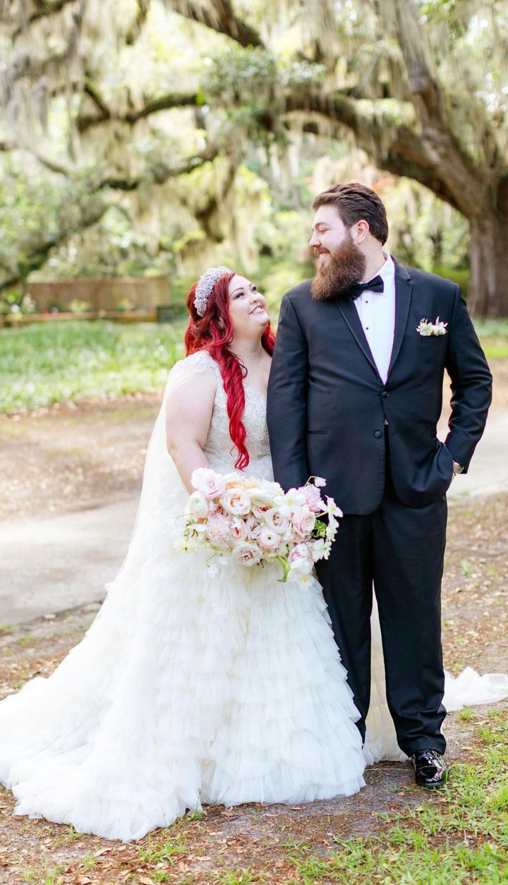 Ellee Real Bride Adorned with SORAYA Bridal Swarovski Headpiece with Luxurious Crystals