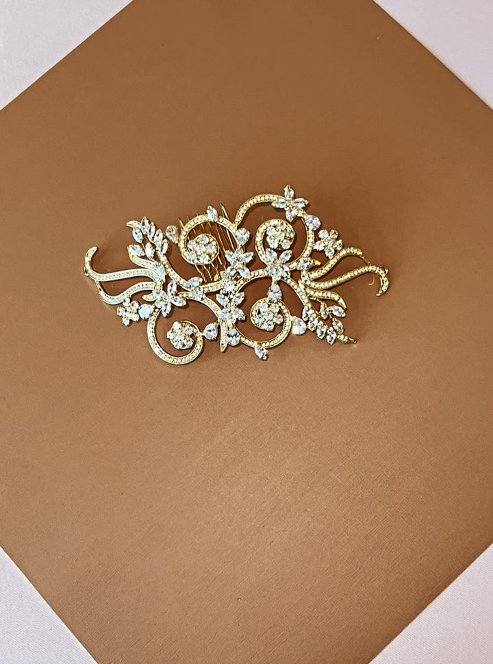 Ellee Real Bride Adorned with VIVIANA Swarovski Hair Comb, Wedding Headpiece