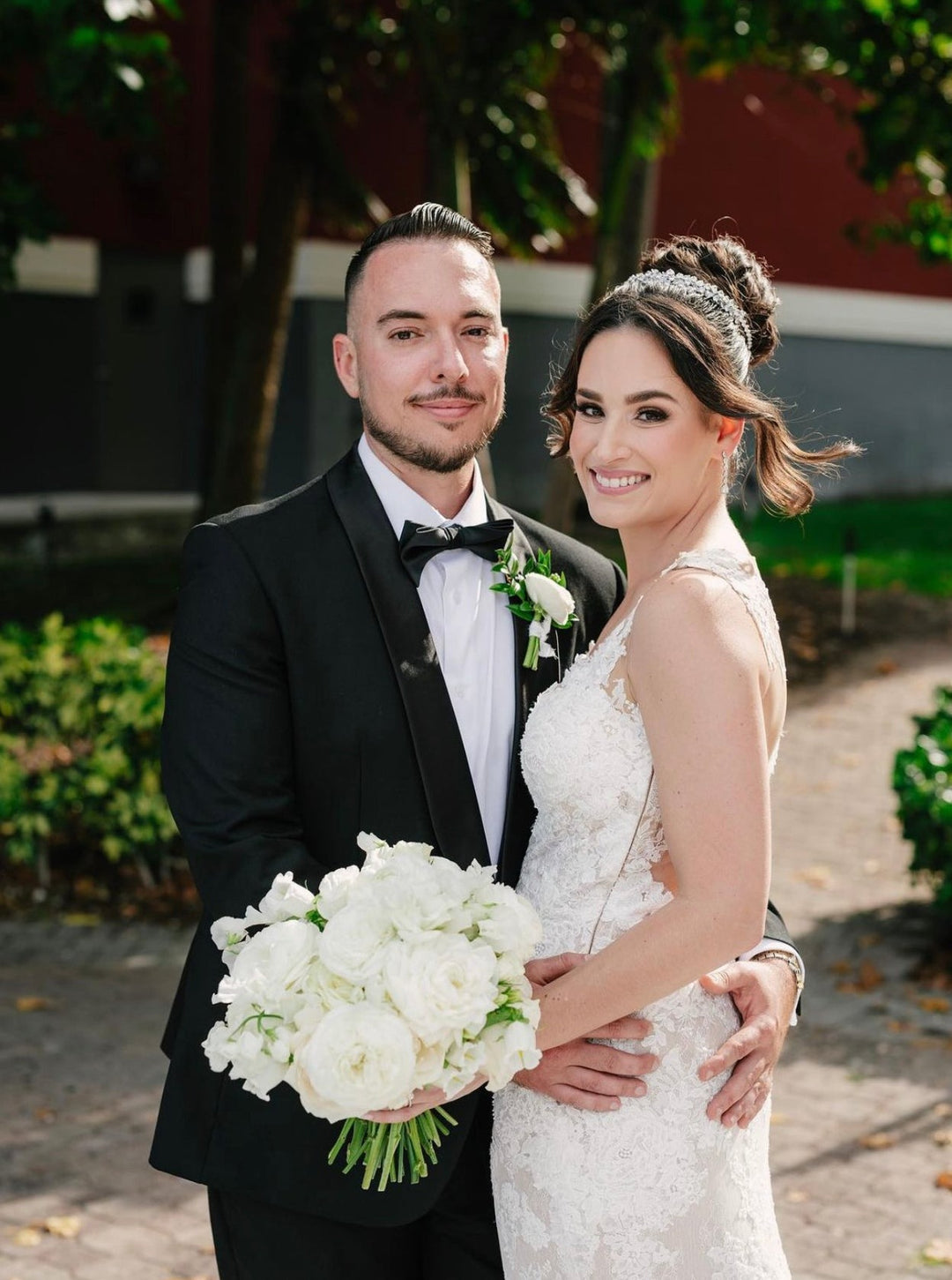 Ellee Real Bride Adorned with ALIX Wedding Headband, Swarovski Bridal Tiara