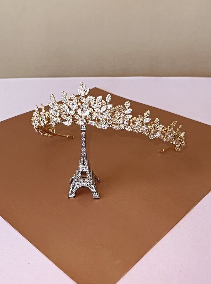 Ellee Real Bride Adorned with MONA Swarovski 3-D Wedding Tiara, Radiant Luxurious Bridal Tiara