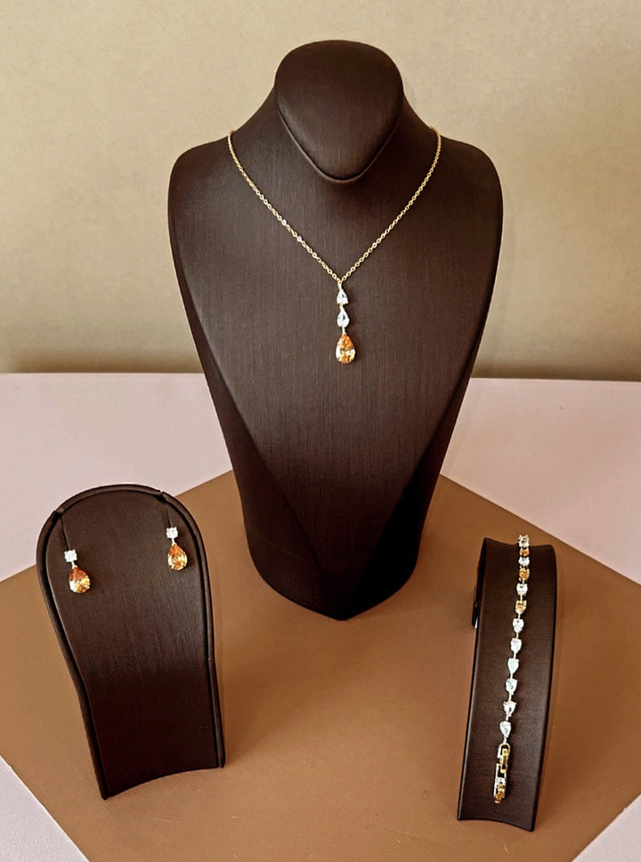 DALA-Gold Simulated Diamond Jewelry Set with Necklace, Bracelet, Drop Earrings *FINAL SALE*