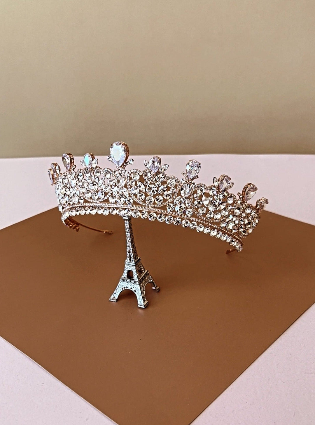 Ellee Real Bride Adorned with CARINA Swarovski & Pearls Wedding Crown, Princess Tiara