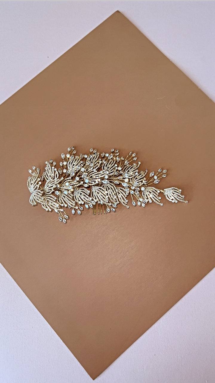 Ellee Real Bride Adorned with DIONE Swarovski Wedding Hair Comb