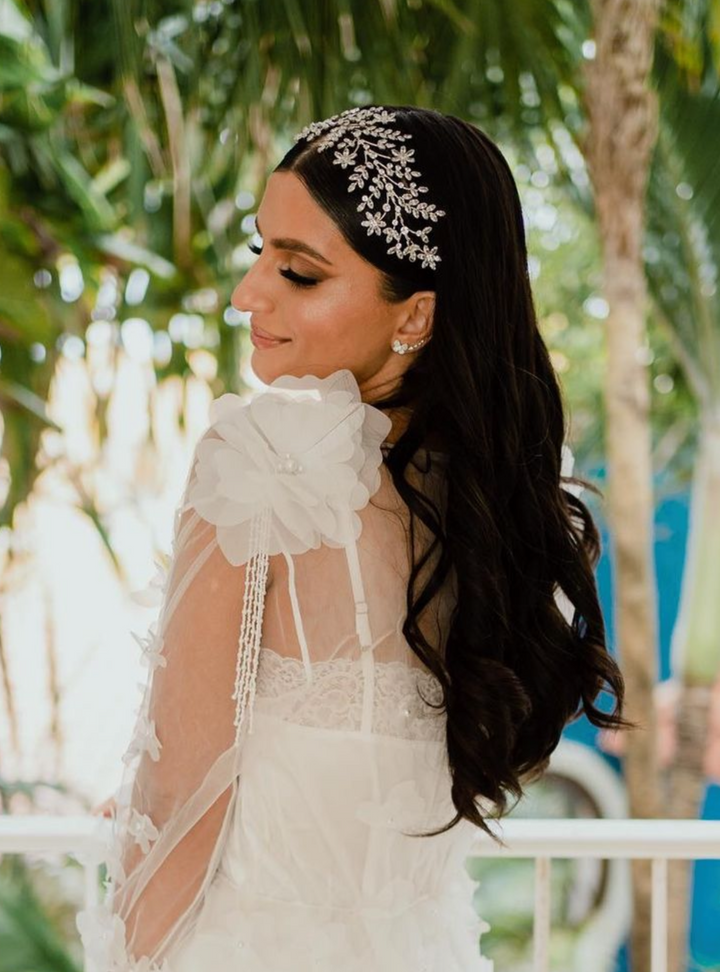 Ellee Real Bride Adorned with ELIANNA Swarovski Bridal Headband