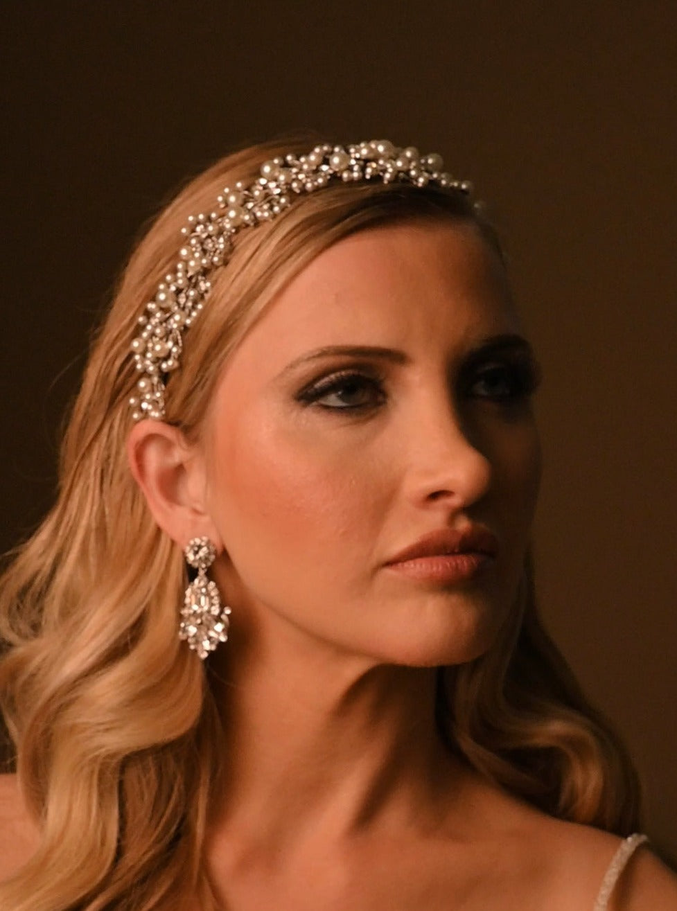 Ellee Bride Adorned with MARIT-PEARLS and Swarovski Stunning Headpiece