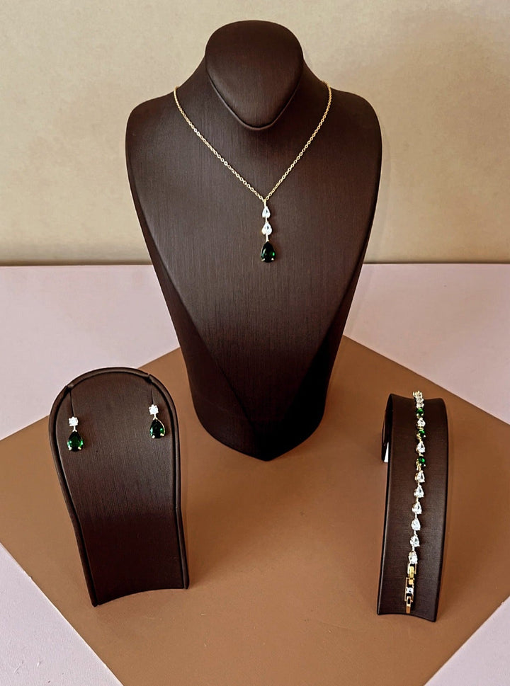 DALA-EMERALD Simulated Diamond Jewelry Set with Necklace, Bracelet, Drop Earrings *FINAL SALE*