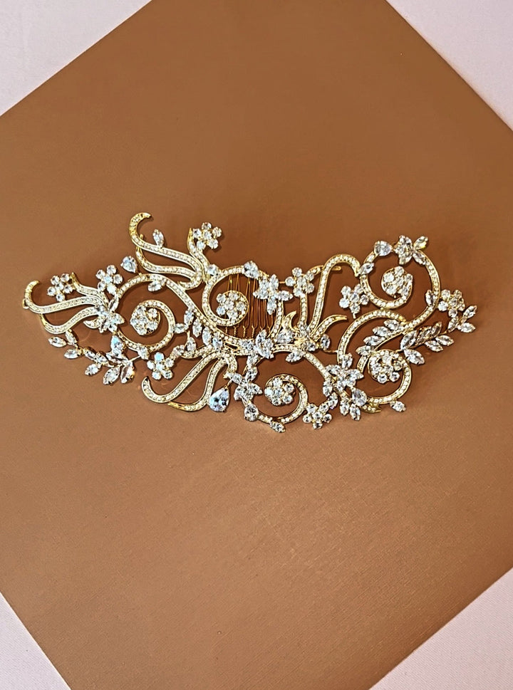 Ellee Real Bride Adorned with VIVIANA Swarovski Hair Comb, Wedding Headpiece