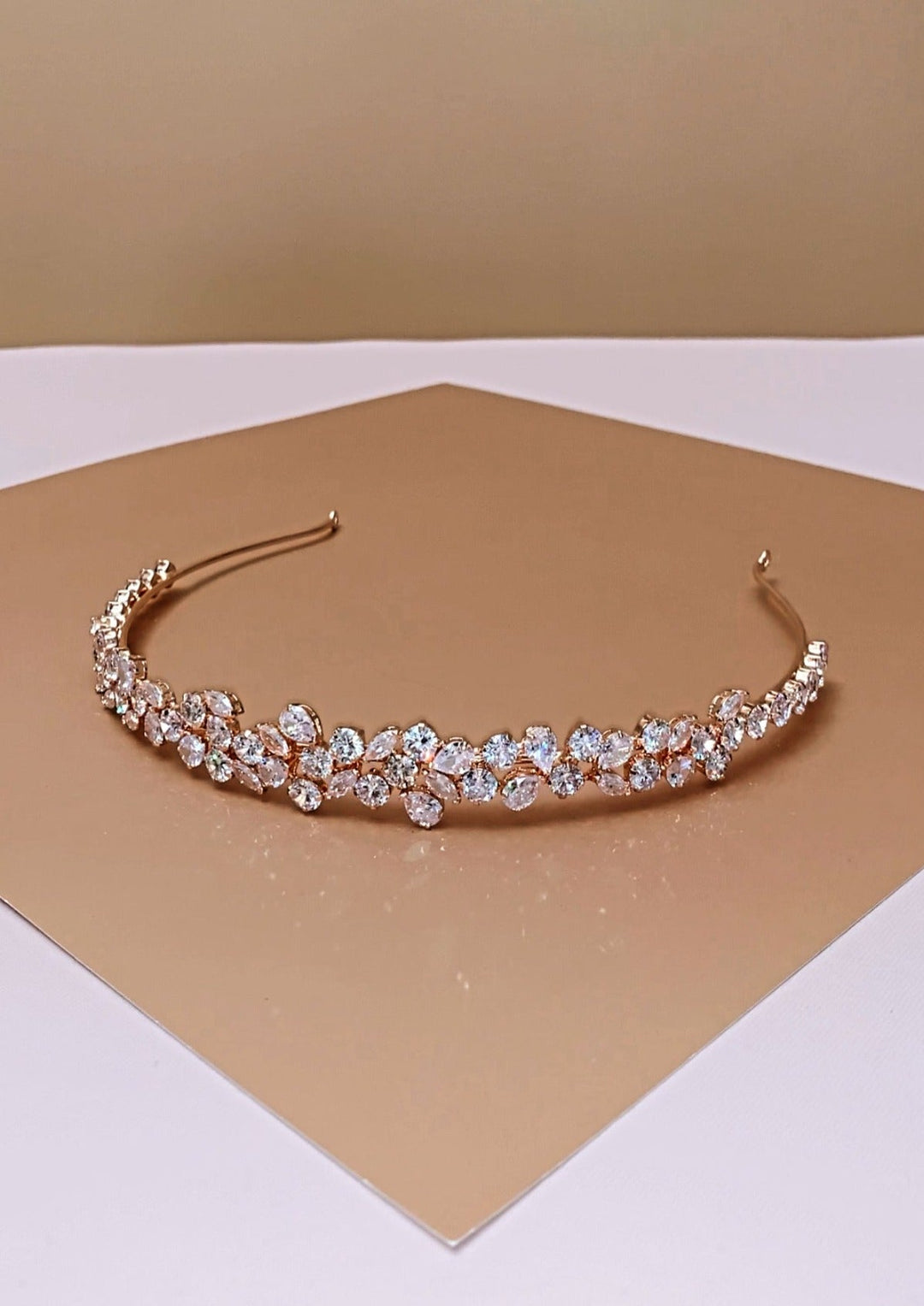 Ellee Real Bride Adorned with ALIX Wedding Headband, Swarovski Bridal Tiara