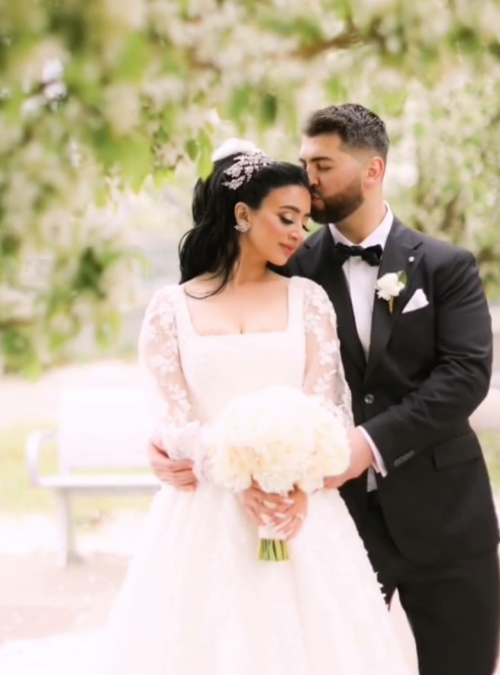 Ellee Real Bride Adorned with ERICANA Luxurious Bridal Headpiece with Swarovski Crystals