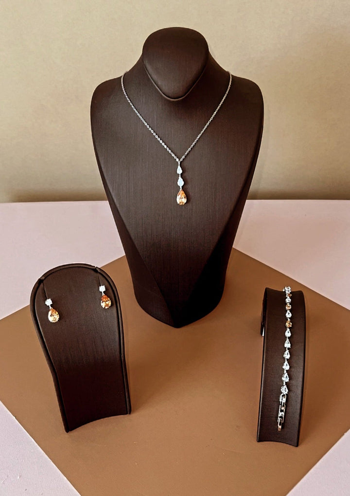 DALA-Gold Simulated Diamond Jewelry Set with Necklace, Bracelet, Drop Earrings *FINAL SALE*