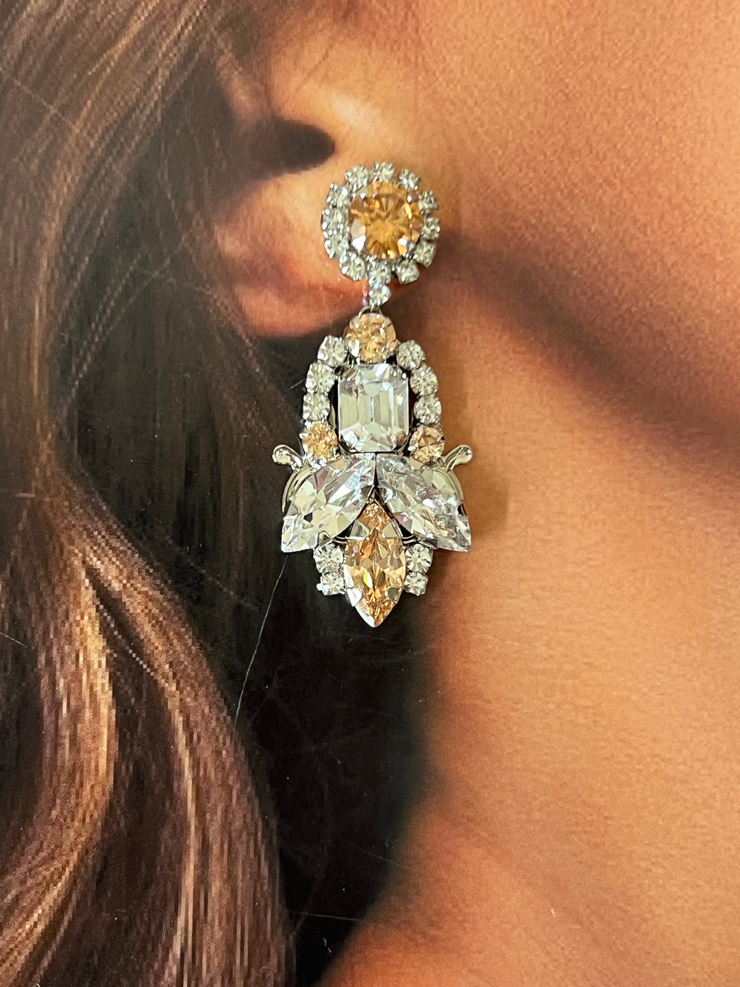 CEMILE-GOLD CRYSTAL Swarovski Statement Earrings