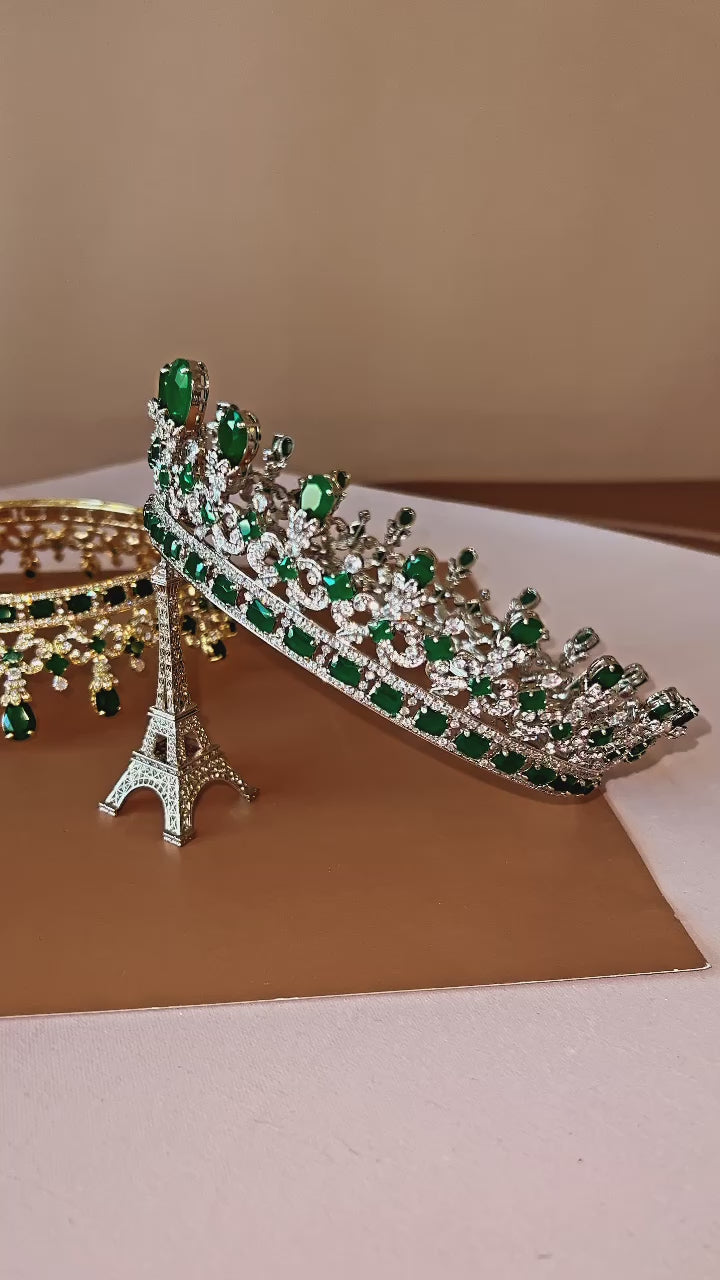 MAJESTIC EMERALD Green Full Crown Swarovski Most Luxurious Royal Crown