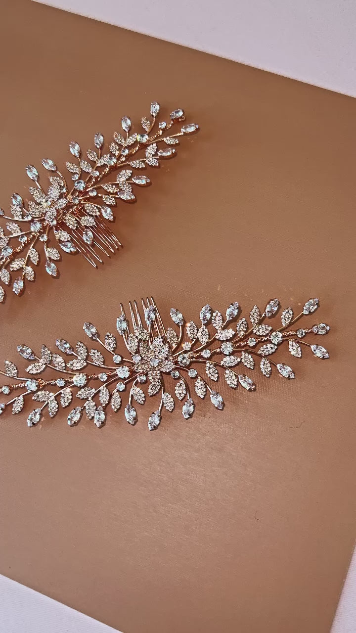 JACQUELINE Rose Gold Bridal Headpiece, Swarovski Hair Comb