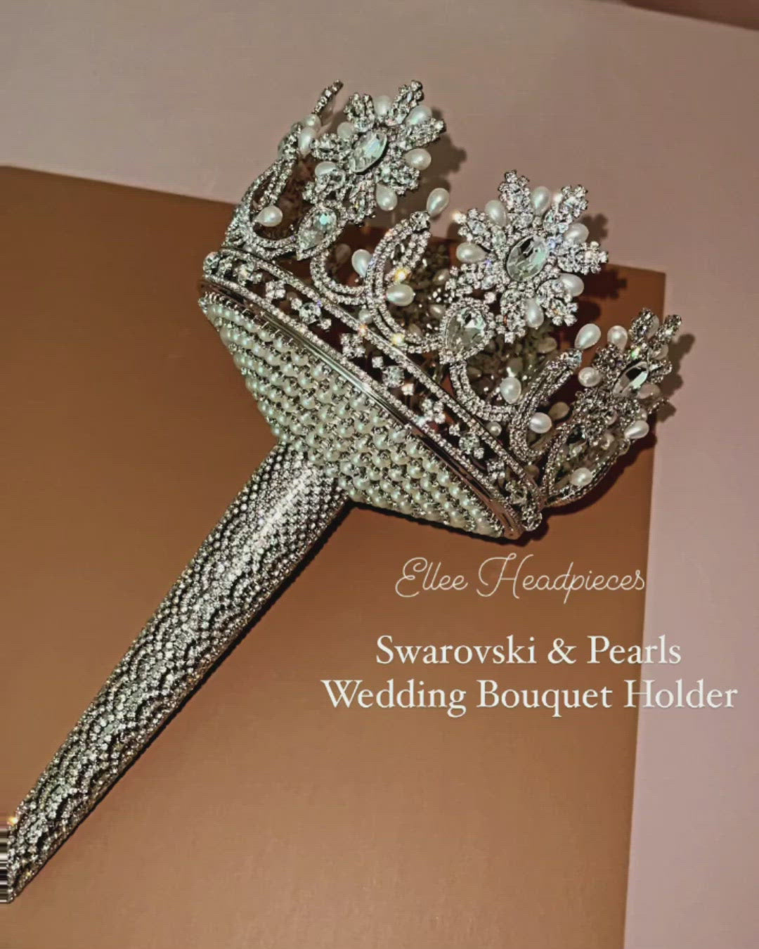 wedding silver hand bouquet holder for bride silver crystals