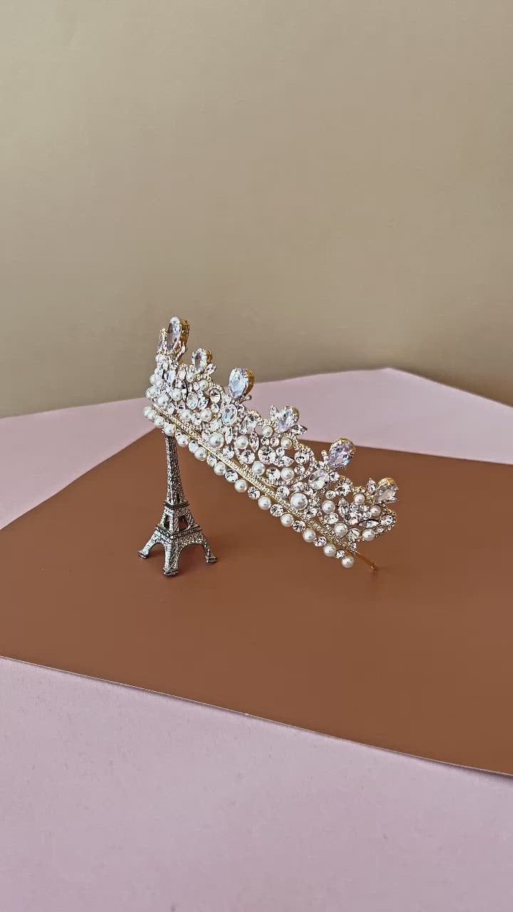 CARINA Swarovski & Pearls Bridal Crown, Wedding Tiara