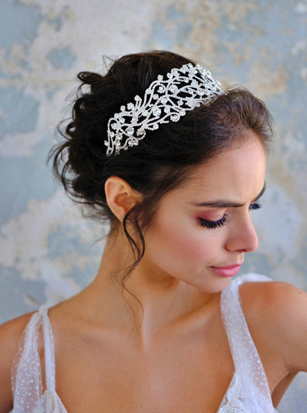 New Full Cubic Zirconia Wedding Hairband Bridal CZ Zircon Leaf Headband  Birthday Party Sweet 16 Headpieces