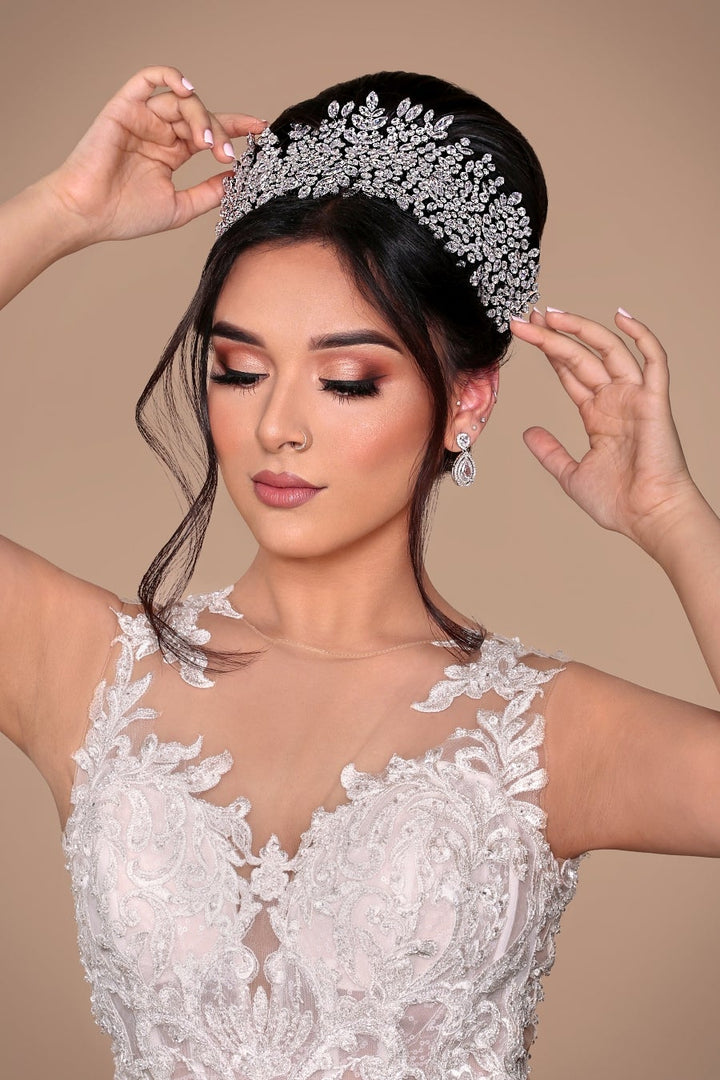 Ellee Real Bride Adorned with BLISSE Statement Luxurious Swarovski Bridal Headpiece,