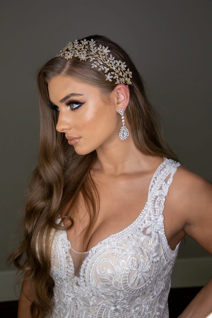 Ellee Real Bride Adorned with ELIANNA Swarovski Wedding Luxurious Headband