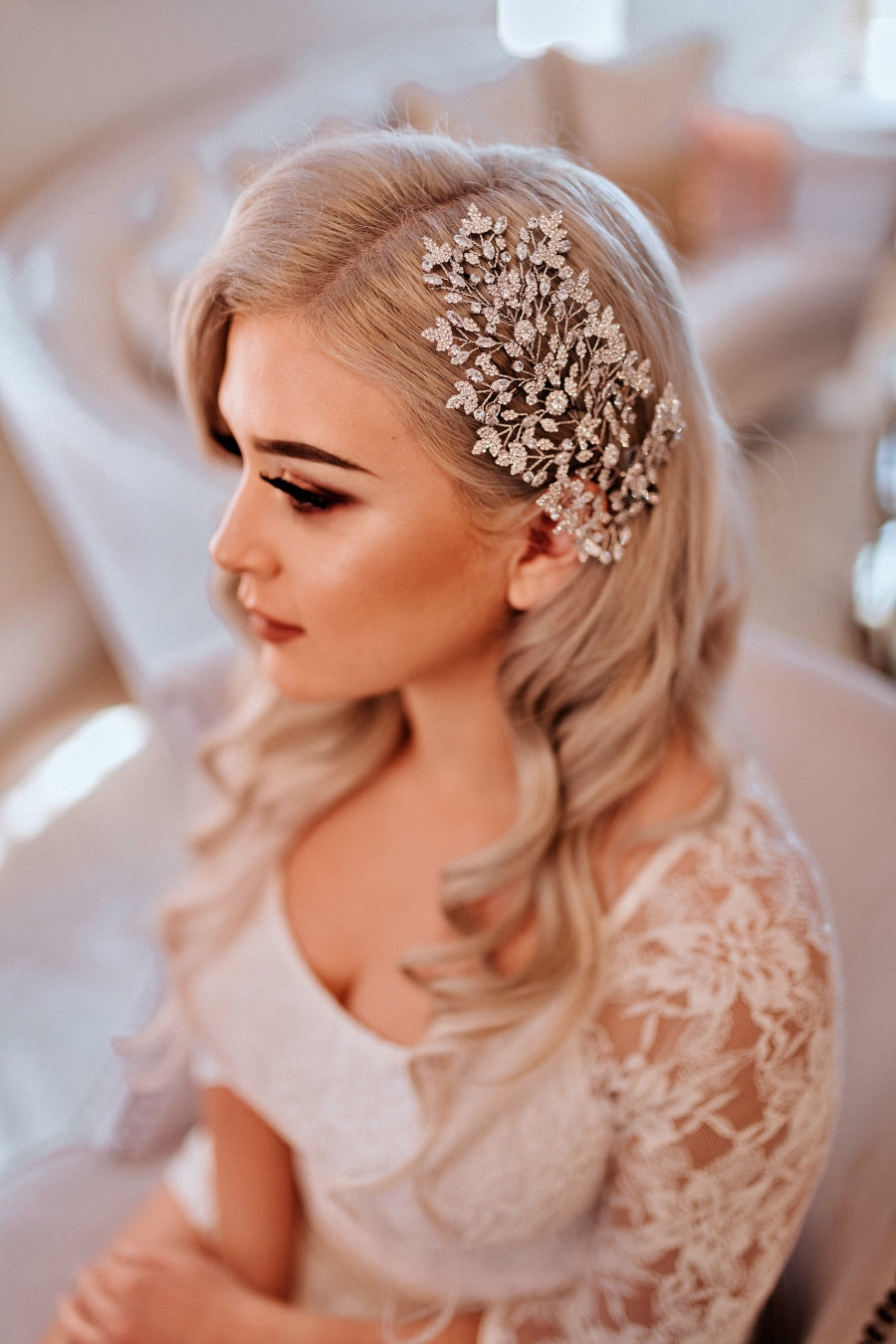 MAEVE Swarovski Bridal Hair Wing Headpiece, Wedding Headpiece