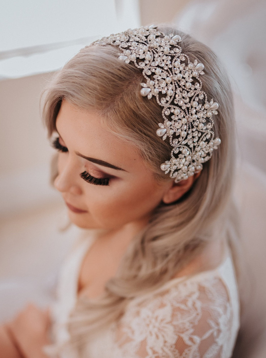 SAVANAH Swarovski Bridal Headband & Pearls Headpiece