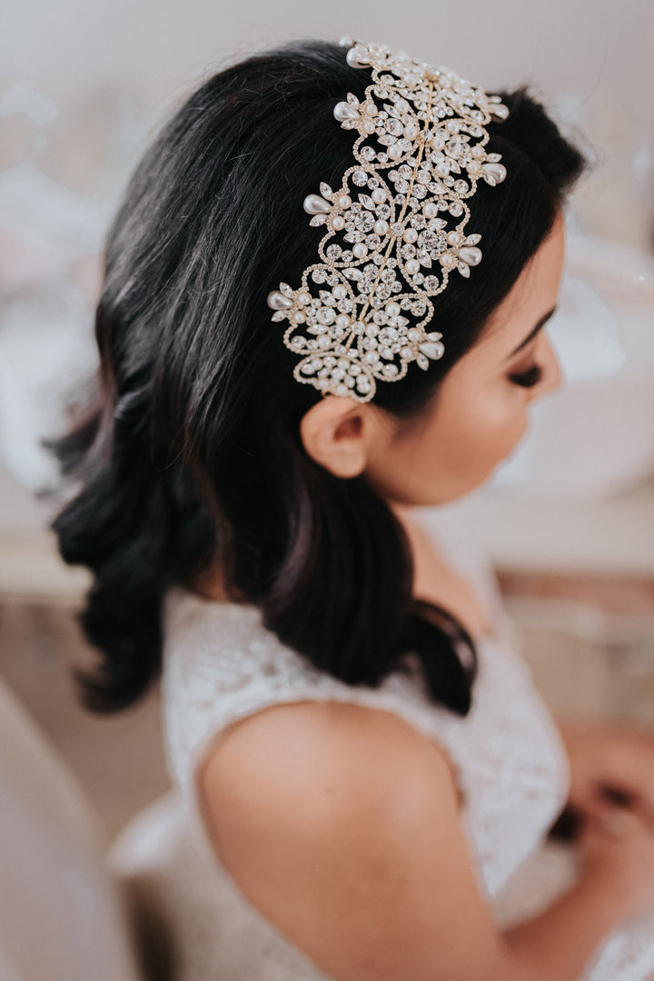 SAVANAH Swarovski Bridal Headband & Pearls Headpiece