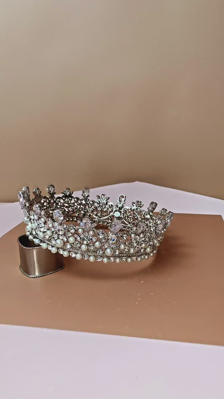 CARINA Full Crown Swarovski & Pearls, Bridal Crown