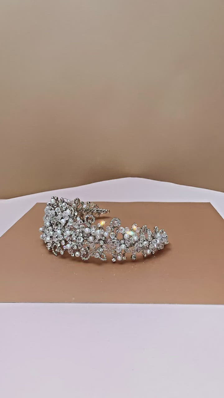 Pearl headband, Pearl headpiece, Swarovski headband, Bridal hair jewellery, Embellished top 3 cm width headpiece, Tiara