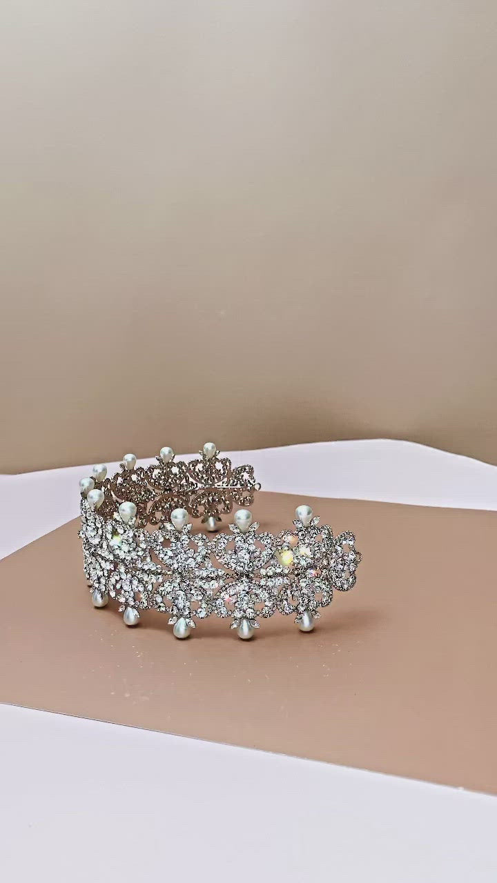 SAVANAH Swarovski Bridal Headband & Pearls Headpiece