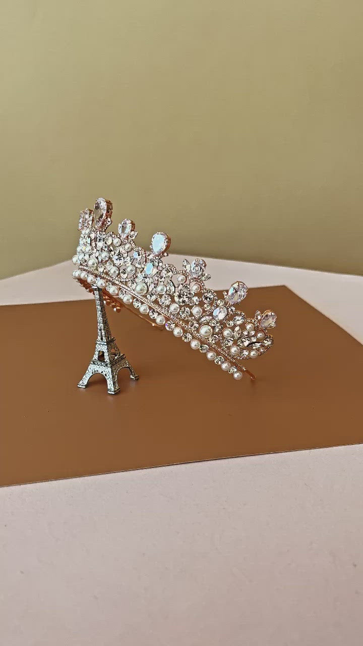 CARINA Swarovski & Pearls Wedding Crown, Princess Tiara