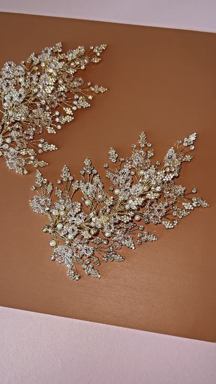 GRETA Swarovski Hair Comb, Wedding Headpiece with Pearls