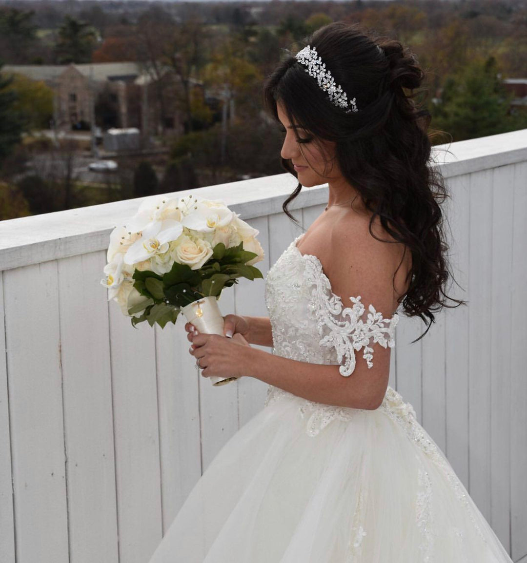 Ellee Real Bride Adorned with FIONA Swarovski Bridal Headband