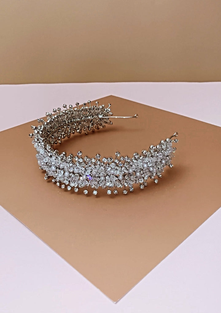 Ellee Real Bride Adorned with ABIGAIL Swarovski and Pearls Bridal Headband