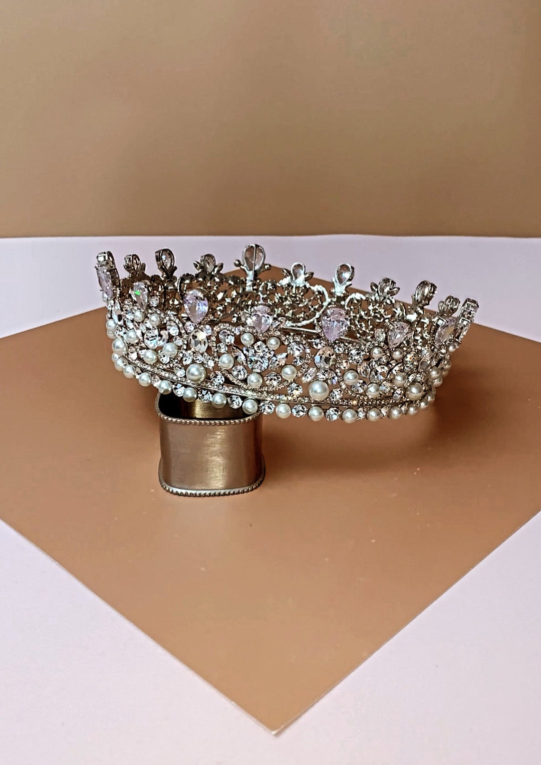 CARINA Full Crown Swarovski & Pearls, Bridal Crown