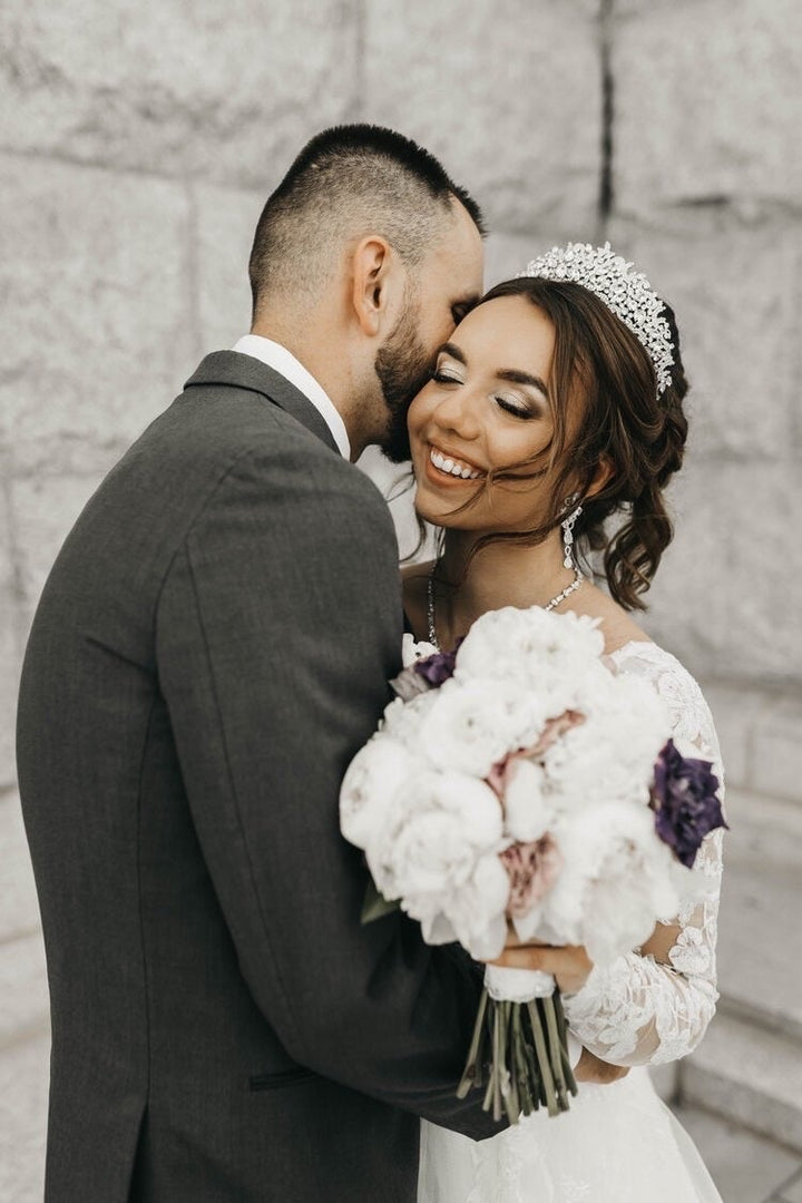 Ellee Real Bride Adorned with ISABELLA Swarovski Bridal Luxurious Tiara - Crown