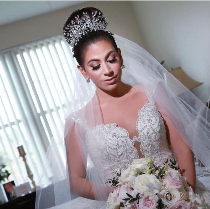 wedding headband with veil attached