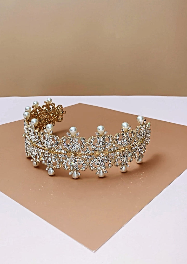 SAVANAH Swarovski Bridal Headband & Pearls Headpiece