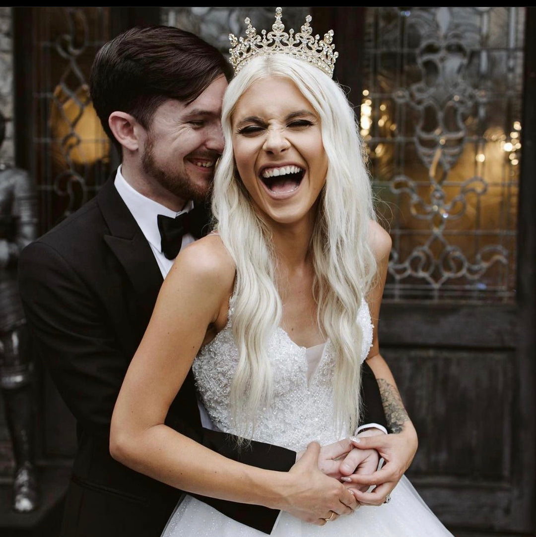 Ellee Real Bride Adorned with GWYNETH Swarovski Bridal Princess Full Crown