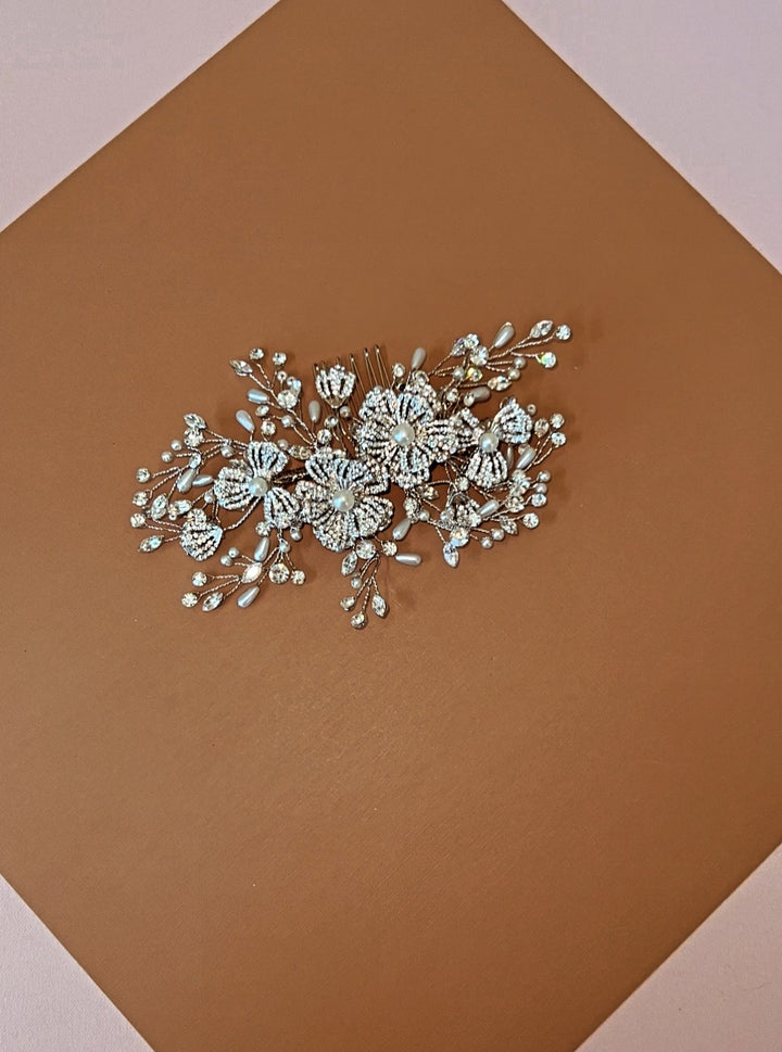 MARIANNA Floral Swarovski and Pearls Hair Comb