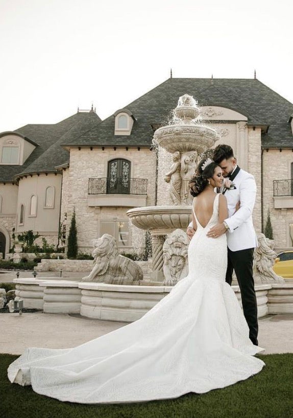 Ellee Real Bride Adorned with CARINA Swarovski & Pearls Wedding Crown, Princess Tiara