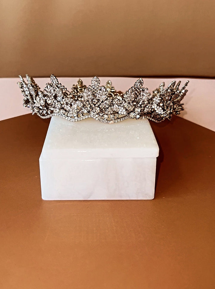 AMAL Luxurious 3-D Bridal Crown, Stunning Royal Wedding Crown