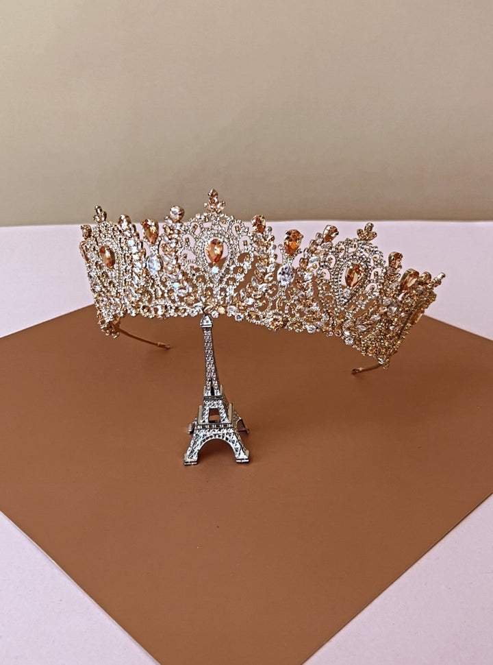 ANGELIKA Gold with Gold Crystals Bridal Crown with Swarovski Crystals