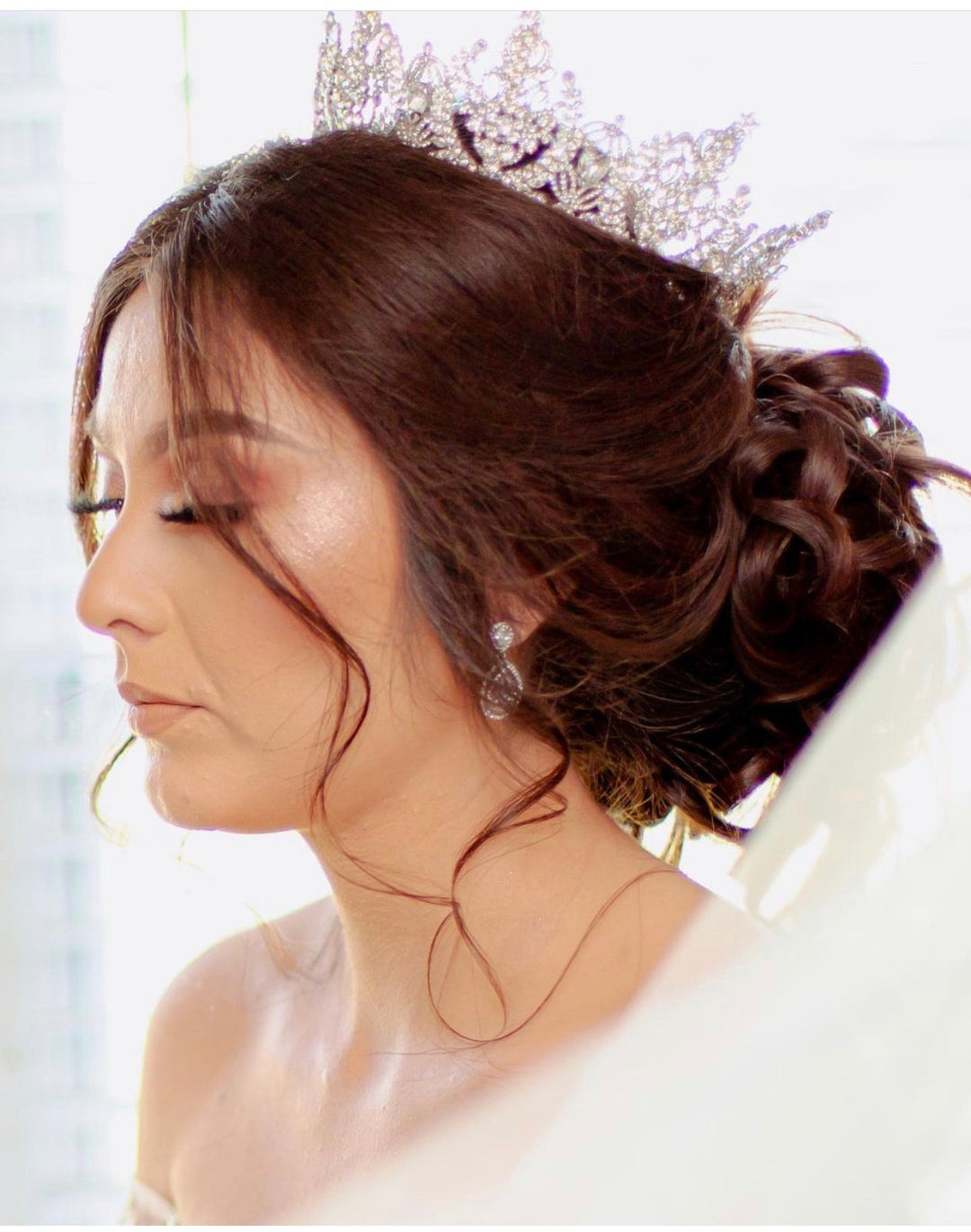 Ellee Real Bride Adorned with AURORA Full Crown, Swarovski Bridal Full Crown