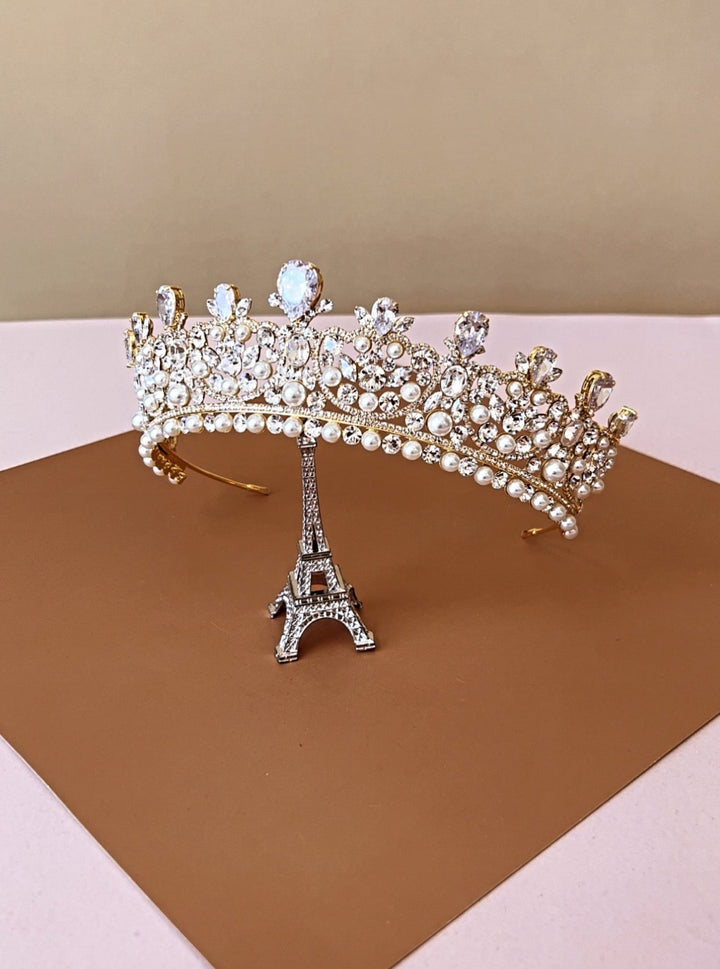 Ellee Real Quinceanera Embellished with CARINA Swarovski & Pearls Crown, Princess Tiara