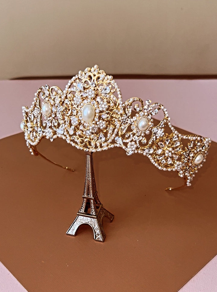 SPENCER ROYAL-PEARLS Swarovski Bridal Crown, Glorious and Stunning Wedding Crown